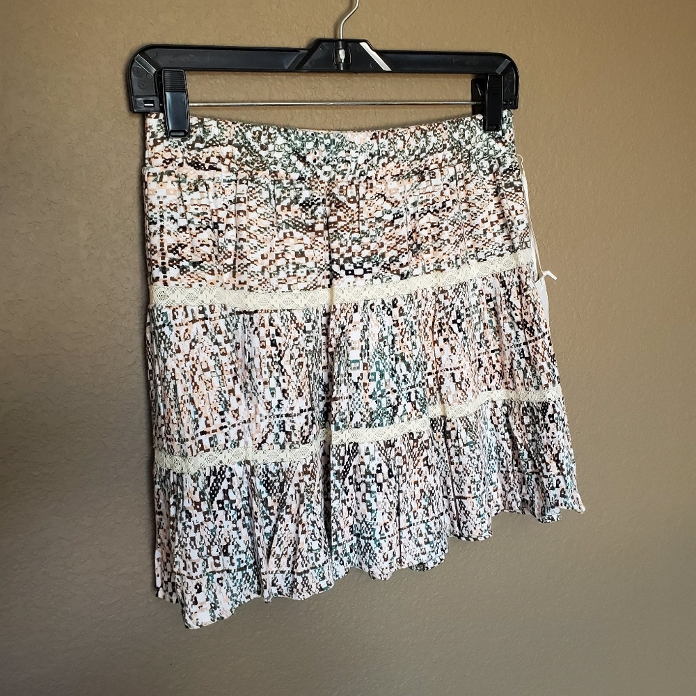 Ella Moss Lace Detail Floral Elastic Rufe Skirt Small New - Picture 2 of 7